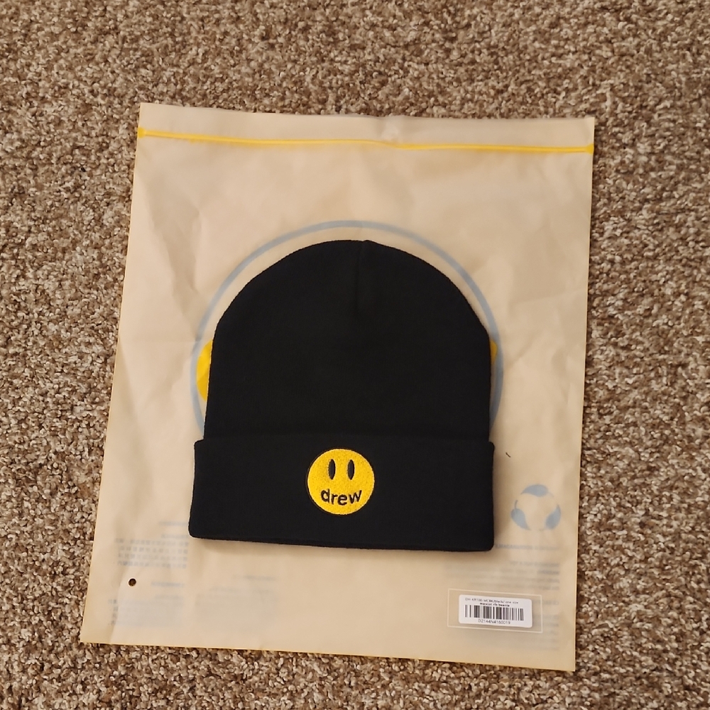 Drew House Black Beanie with Yellow Logo
